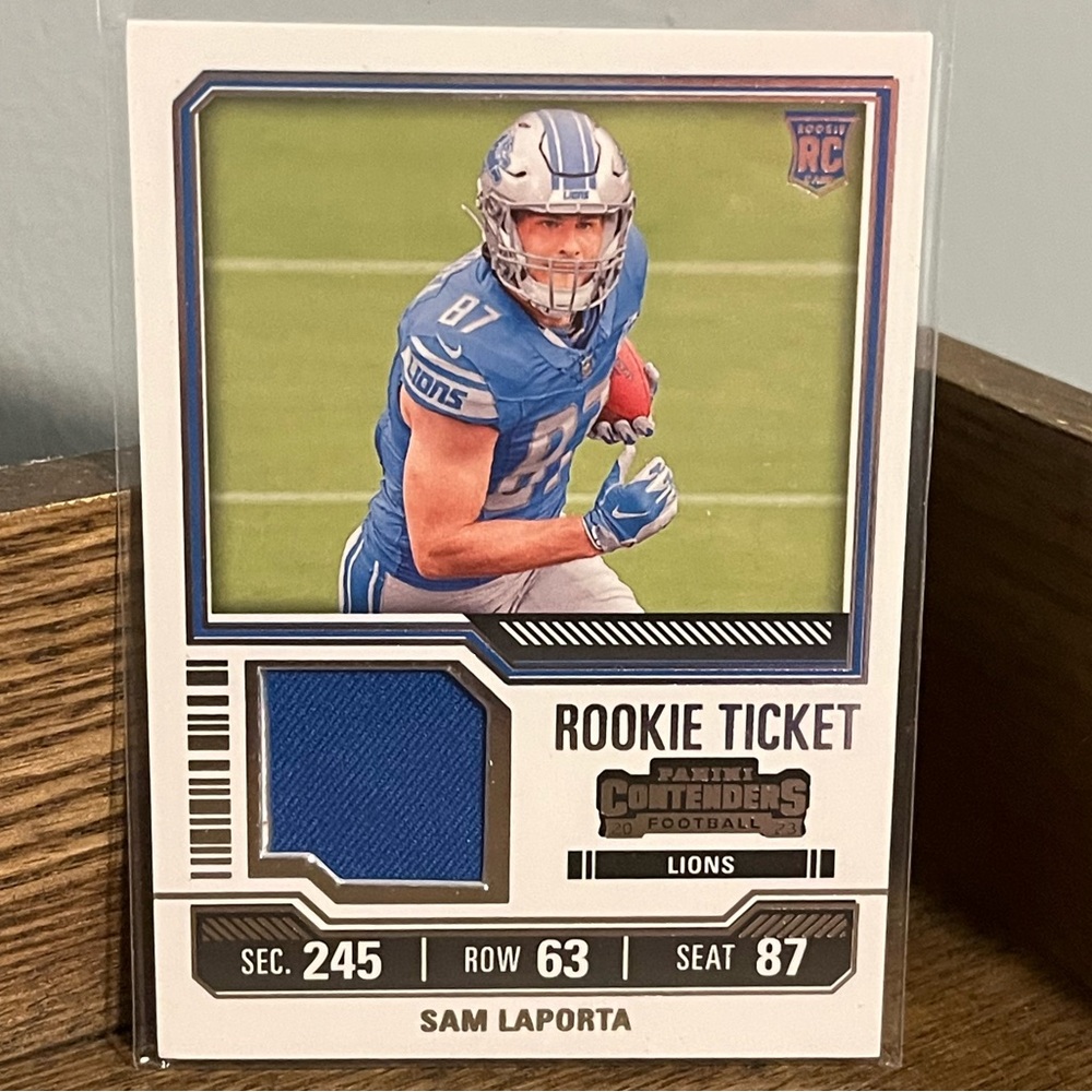 Patch RC Card Jersey 🏈 Sam LaPorta Panini Contenders Rookie Ticket Card #TS30